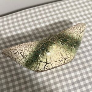 Mccoy Ceramic Dish with Green and Cream Crackle